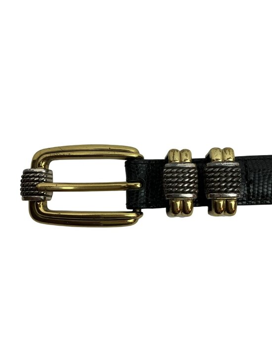 Brighton Classic Genuine Leather Belt With Ornate Gold & Silver Buckle Keeper De main image 8